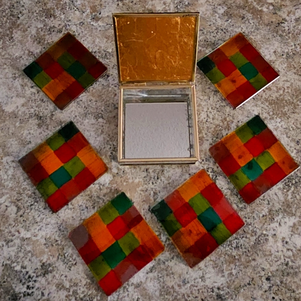 Vintage Mosaic Multicolor Coasters With Storage
